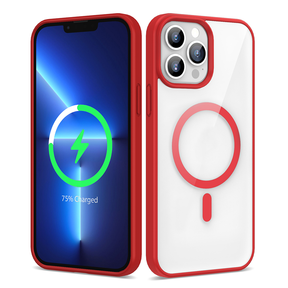 iPhone Uyumlu 13 Pro Kılıf M-safe Wireless Şarj Özellikli Silikon Zore Ege Kapak-Kırmızı