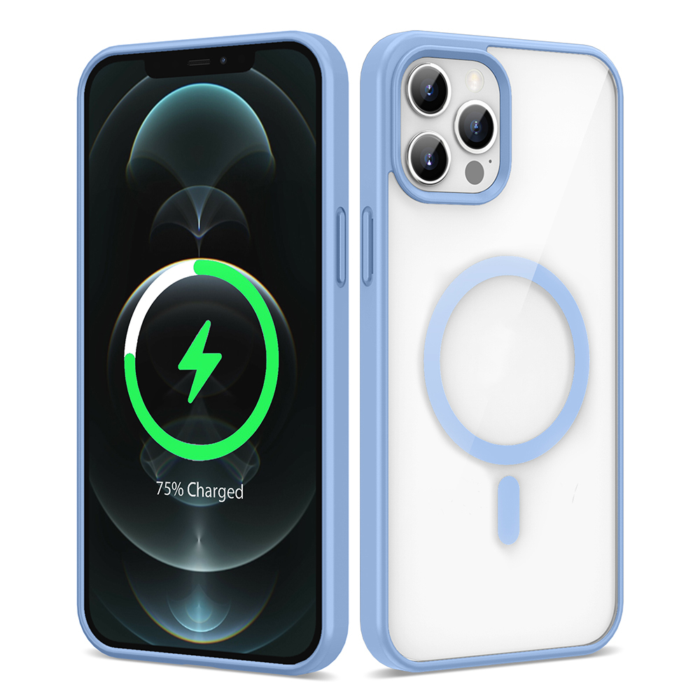 iPhone Uyumlu 13 Pro Max Kılıf M-safe Wireless Şarj Özellikli Silikon Zore Ege Kapak-Açık mavi