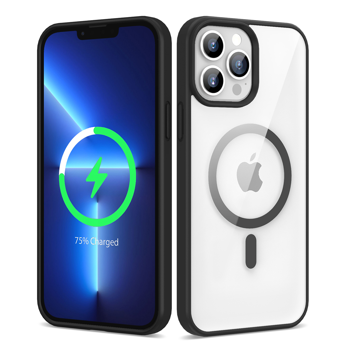 iPhone Uyumlu 13 Pro Max Kılıf M-safe Wireless Şarj Özellikli Silikon Zore Ege Kapak-Siyah