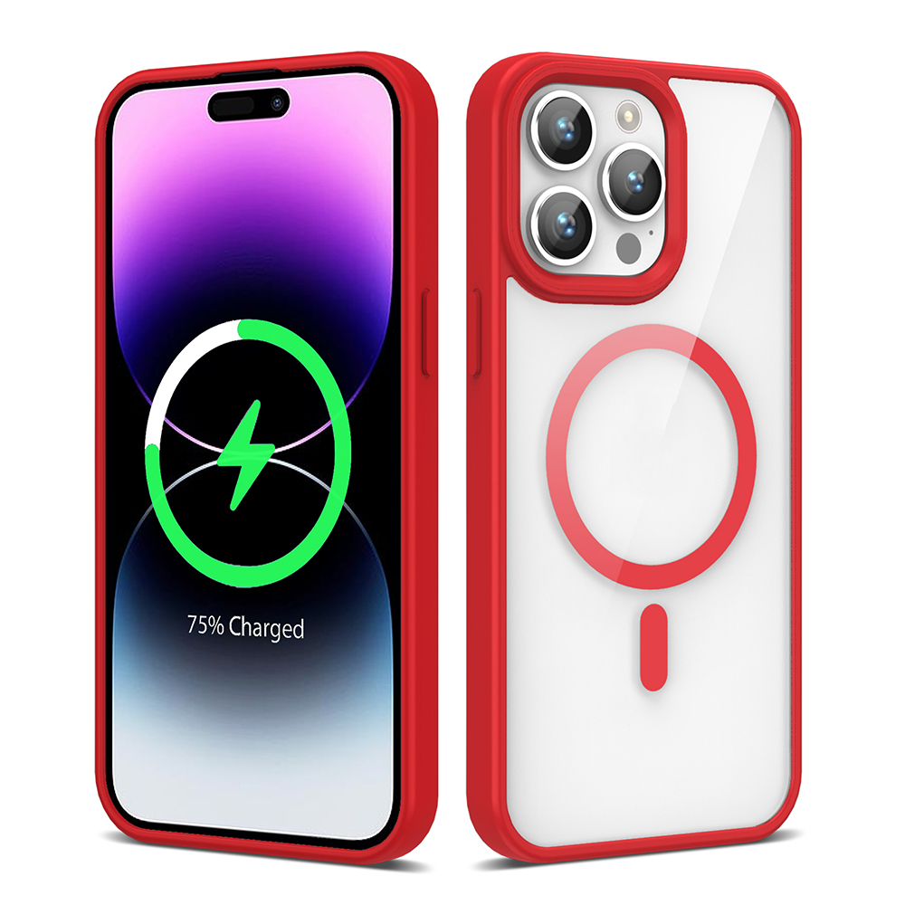 iPhone Uyumlu 14 Pro Kılıf M-safe Wireless Şarj Özellikli Silikon Zore Ege Kapak-Kırmızı