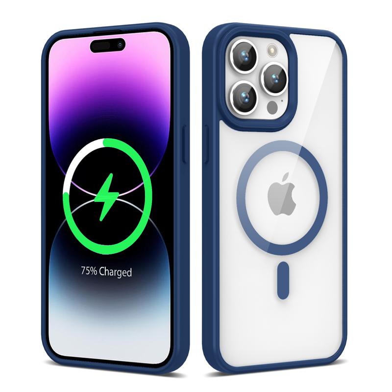 iPhone Uyumlu 14 Pro Kılıf M-safe Wireless Şarj Özellikli Silikon Zore Ege Kapak-Lacivert