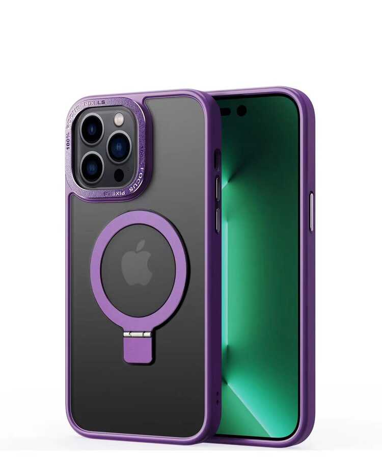 iPhone Uyumlu 14 Pro Kılıf M-safe Wireless Şarj Özellikli Standlı Zore Ting Kapak