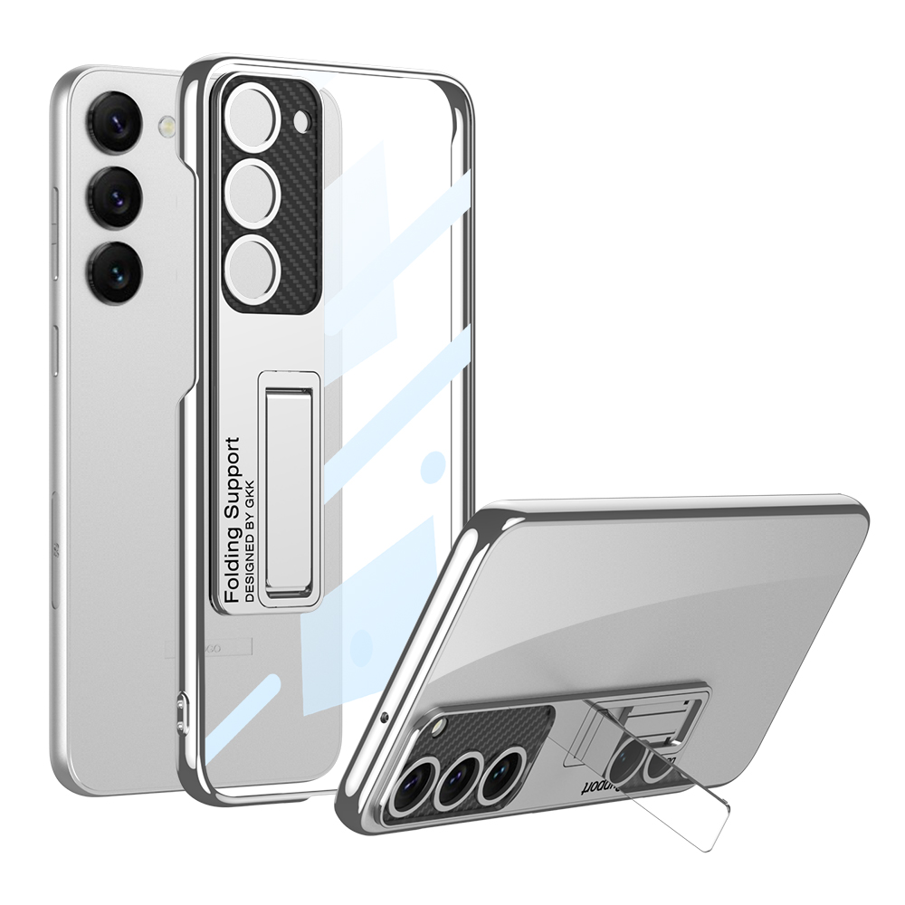 Galaxy Uyumlu S23 Plus Kılıf Kamera Korumalı Şeffaf Tasarımlı Zore Lego Standlı Kapak-Gümüş
