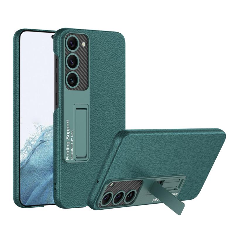 Galaxy Uyumlu S23 Plus Kılıf Zore Kıpta Standlı Kapak-Koyu yeşil