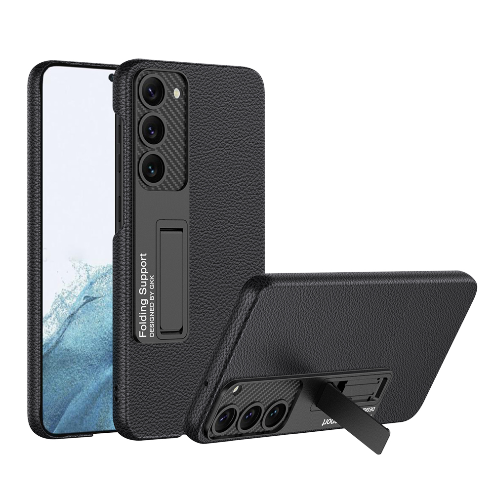 Galaxy Uyumlu S23 Plus Kılıf Zore Kıpta Standlı Kapak-Siyah litchi