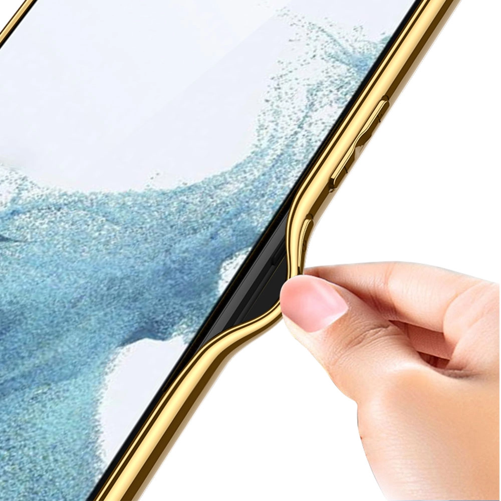 Galaxy Uyumlu S23 Kılıf Deri Görünümlü Kenarları Elektroplating Kaplama Zore Fizyon Kapak