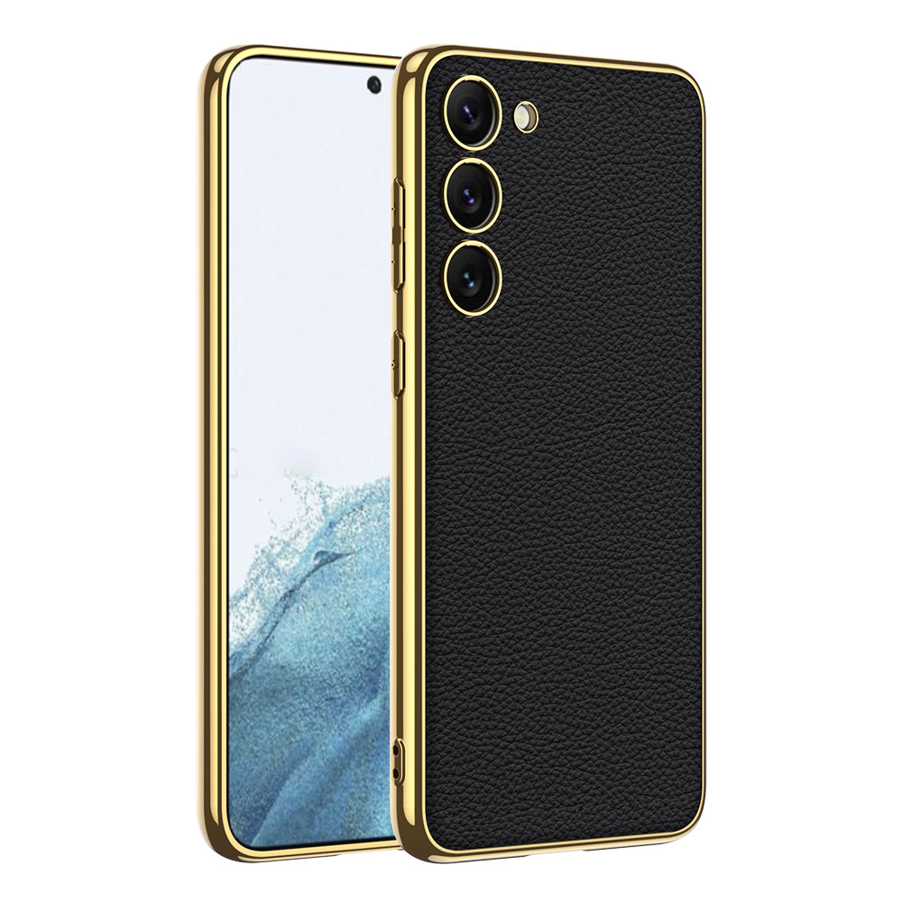 Galaxy Uyumlu S23 Plus Kılıf Deri Görünümlü Kenarları Elektroplating Kaplama Zore Fizyon Kapak
