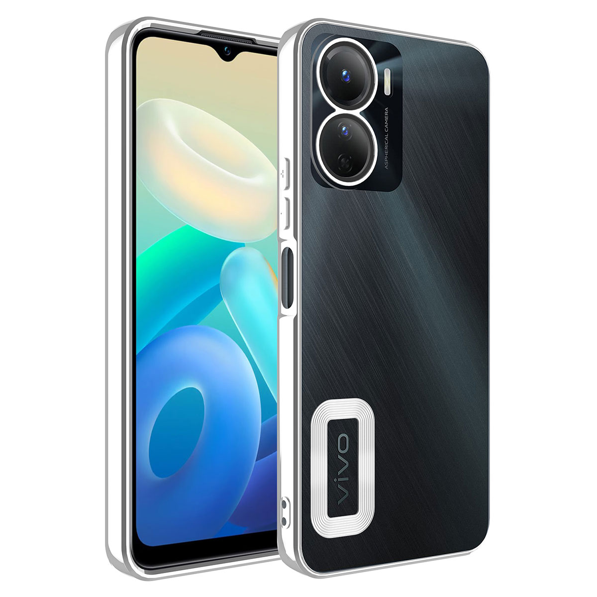 Vivo Y16 Kılıf Kamera Korumalı Logo Gösteren Zore Omega Kapak-Gümüş