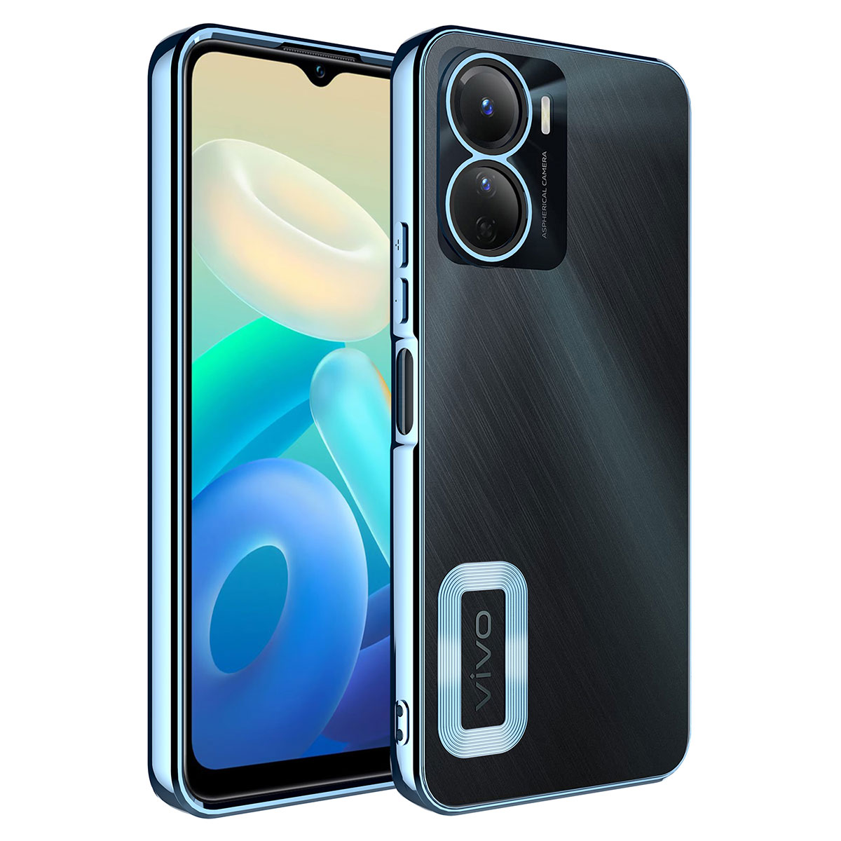 Vivo Y16 Kılıf Kamera Korumalı Logo Gösteren Zore Omega Kapak-Sierra mavi