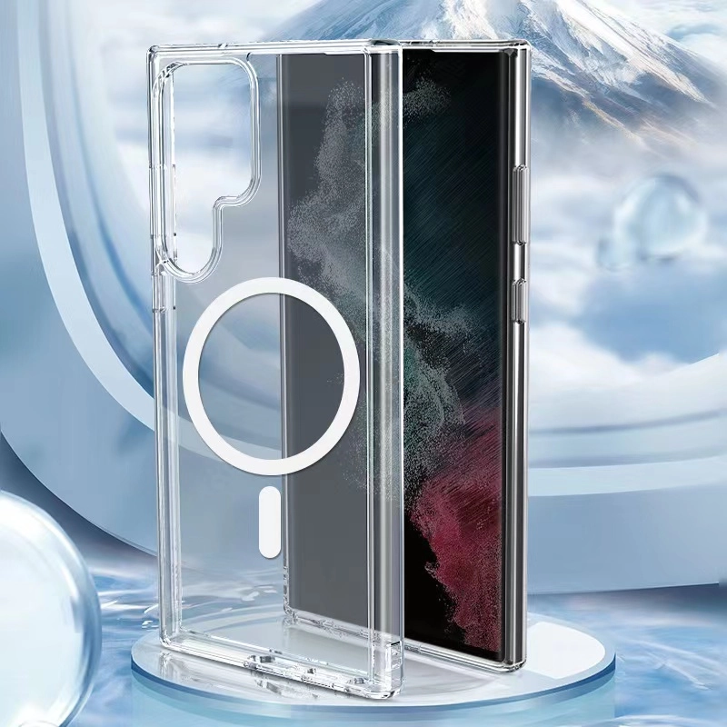 Galaxy Uyumlu S22 Ultra Kılıf Zore M-safe Şarj Özellikli Şeffaf Sert PC Zore Embos Kapak