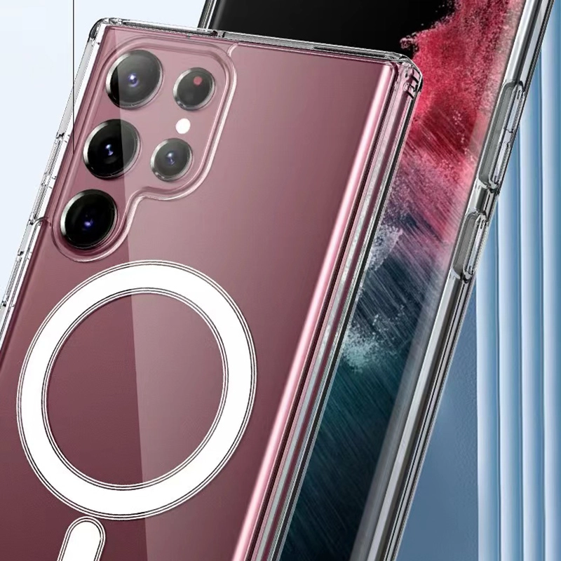 Galaxy Uyumlu S22 Ultra Kılıf Zore M-safe Şarj Özellikli Şeffaf Sert PC Zore Embos Kapak