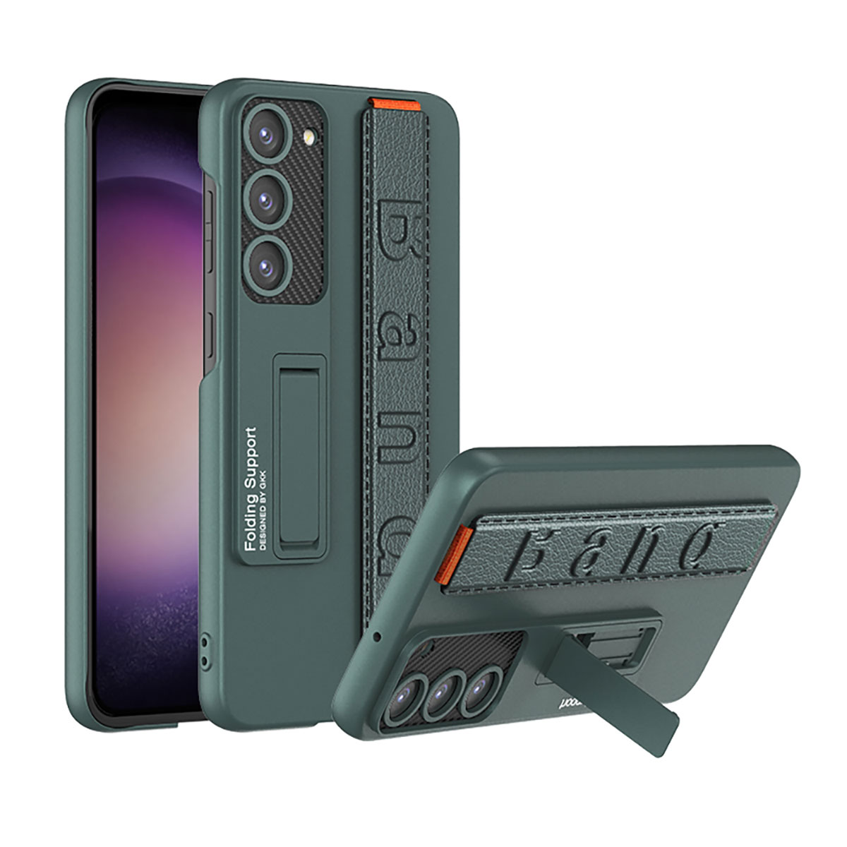 Galaxy Uyumlu S23 Plus Kılıf Standlı El Tutacaklı Zore Band Kapak-Koyu yeşil
