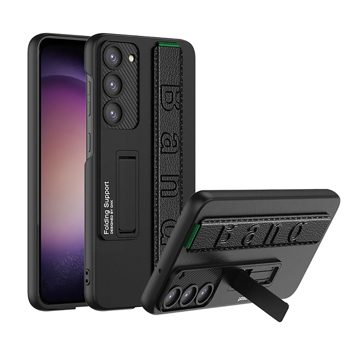 Galaxy Uyumlu S23 Plus Kılıf Standlı El Tutacaklı Zore Band Kapak-Siyah