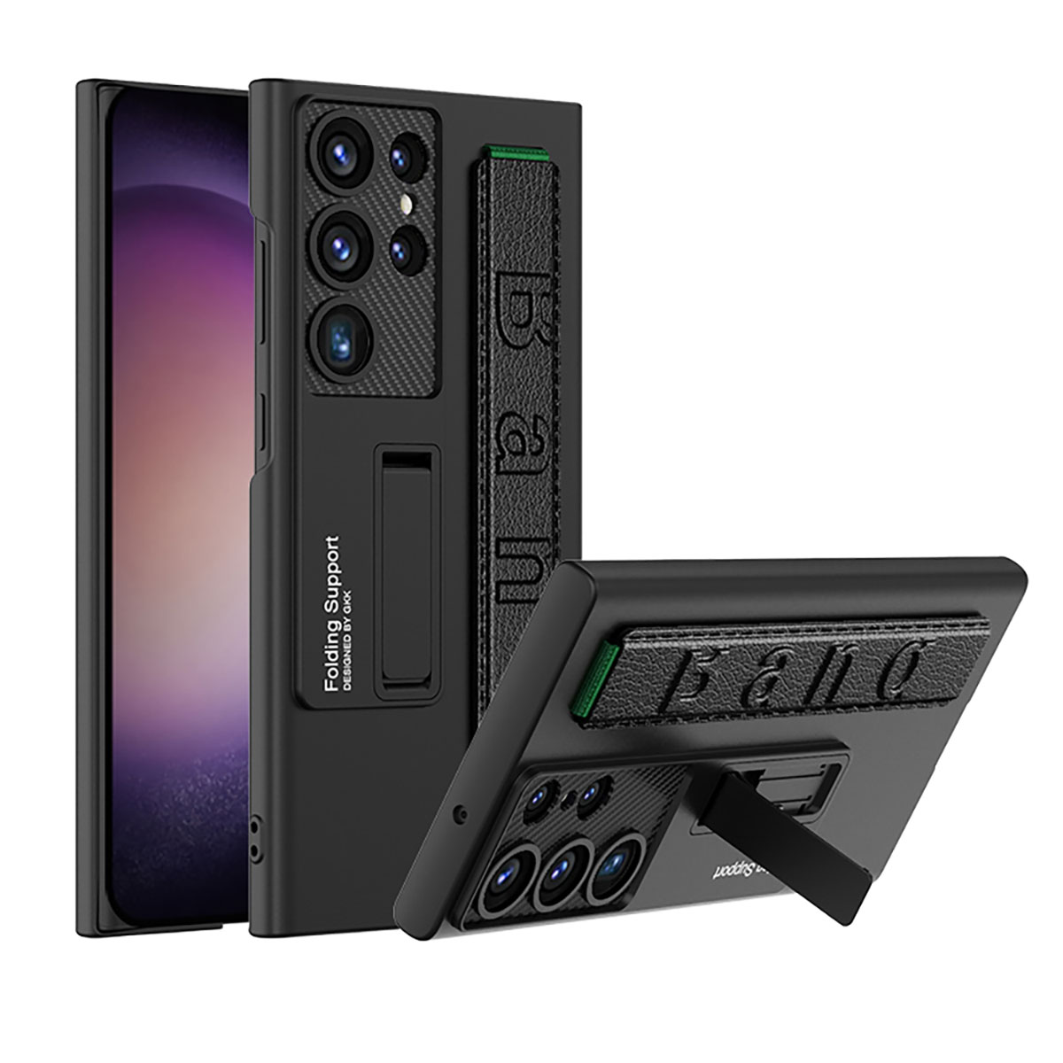 Galaxy Uyumlu S23 Ultra Kılıf Standlı El Tutacaklı Zore Band Kapak-Siyah