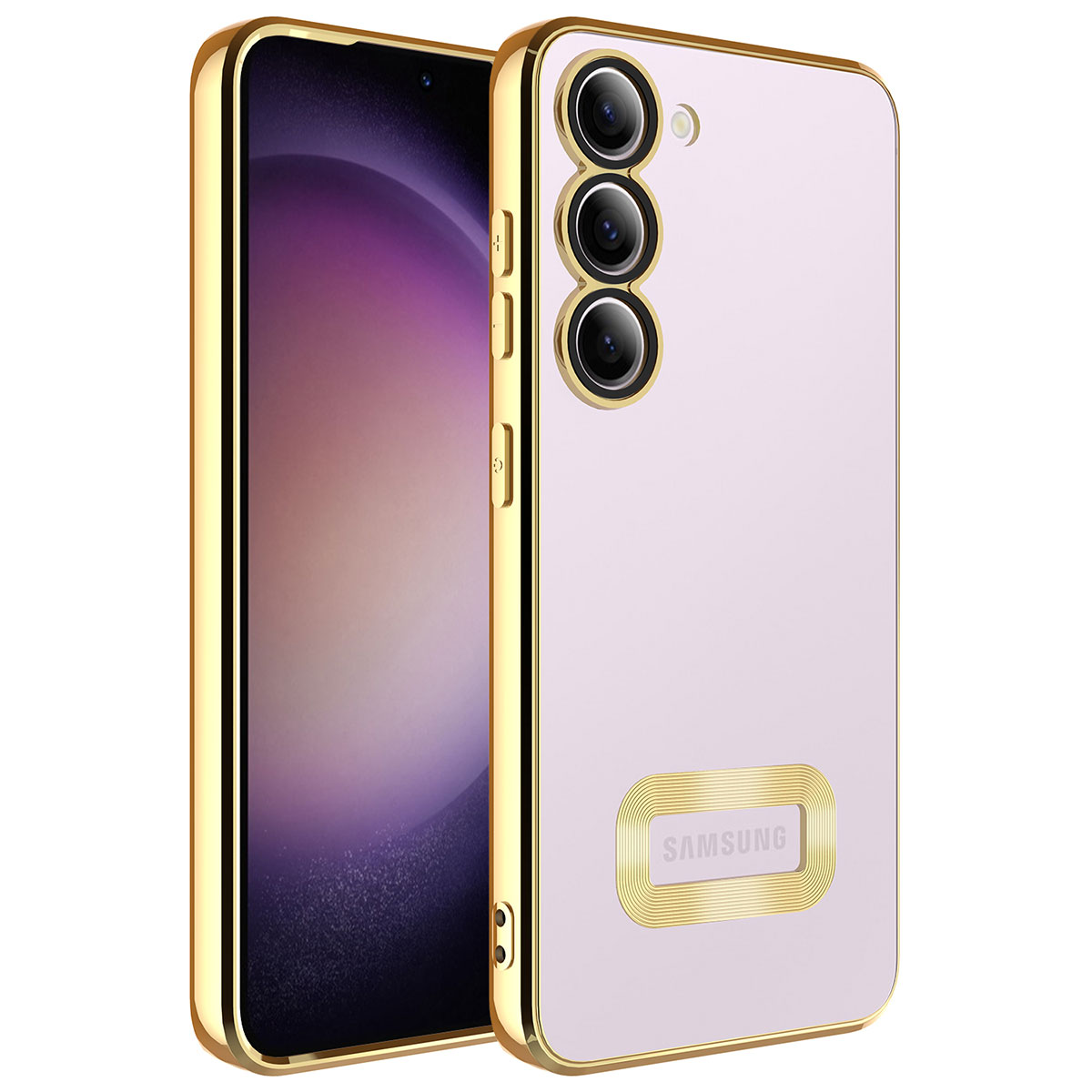 Galaxy Uyumlu S23 Kılıf Kamera Korumalı Logo Gösteren Zore Omega Kapak-Gold