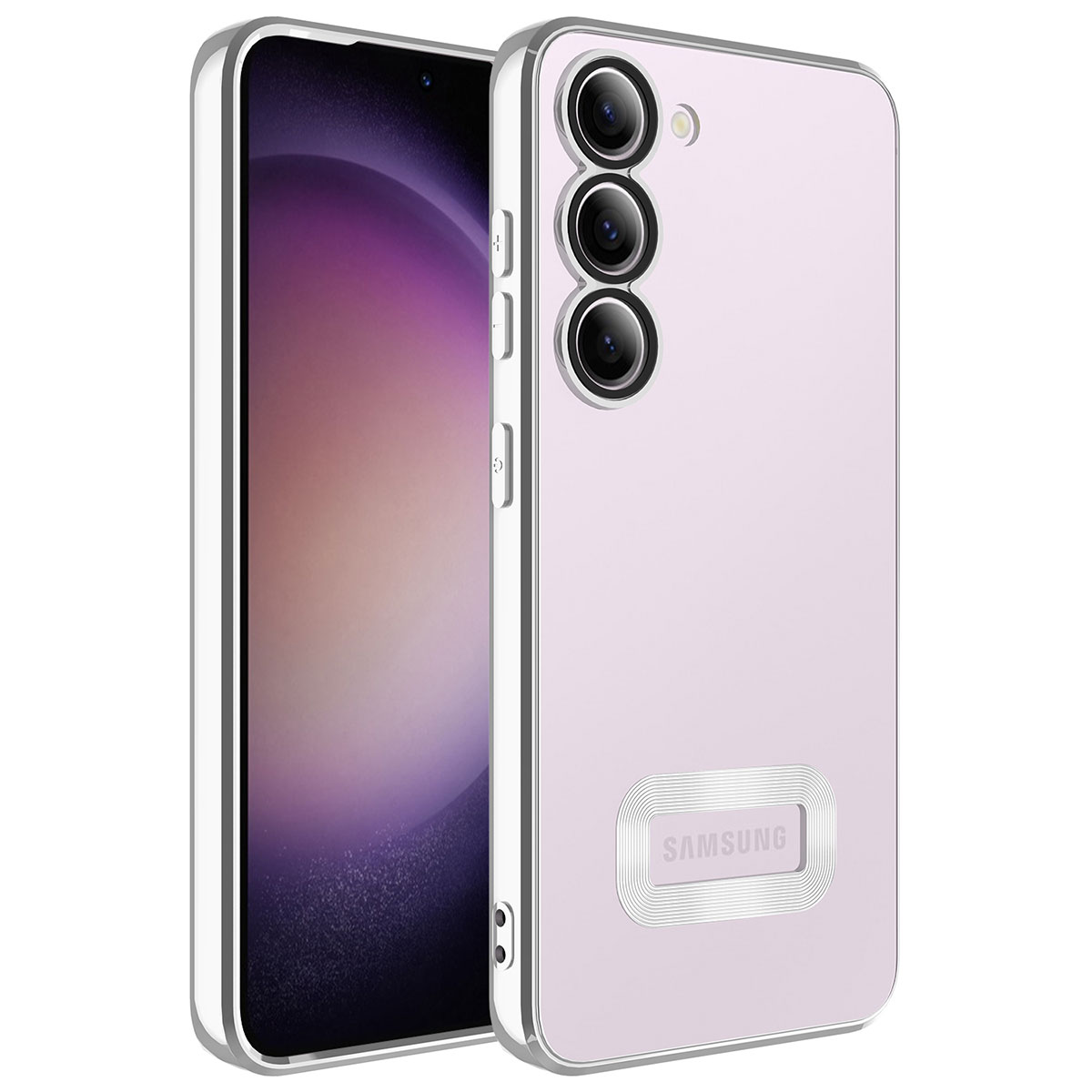 Galaxy Uyumlu S23 Kılıf Kamera Korumalı Logo Gösteren Zore Omega Kapak-Gümüş