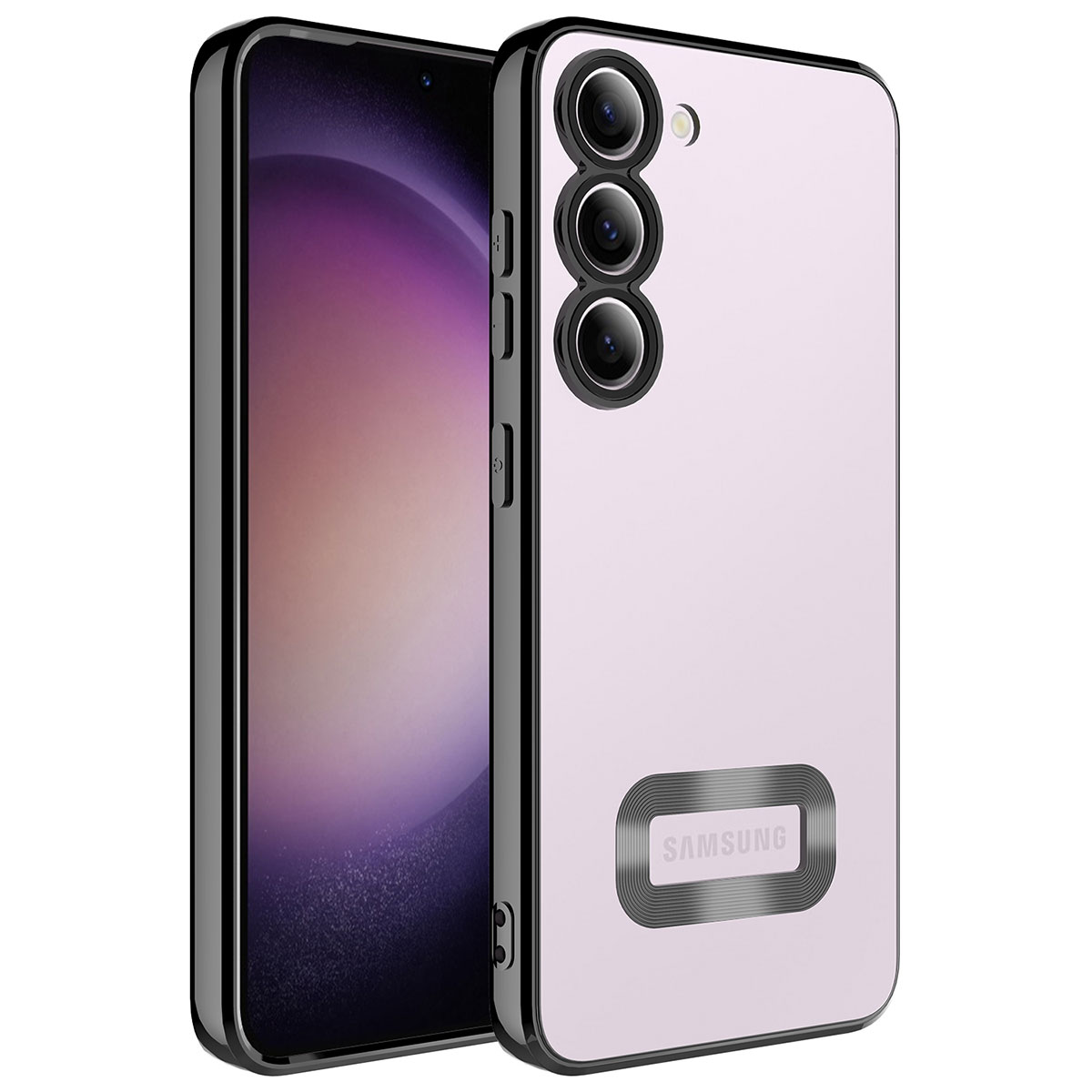 Galaxy Uyumlu S23 Kılıf Kamera Korumalı Logo Gösteren Zore Omega Kapak-Siyah