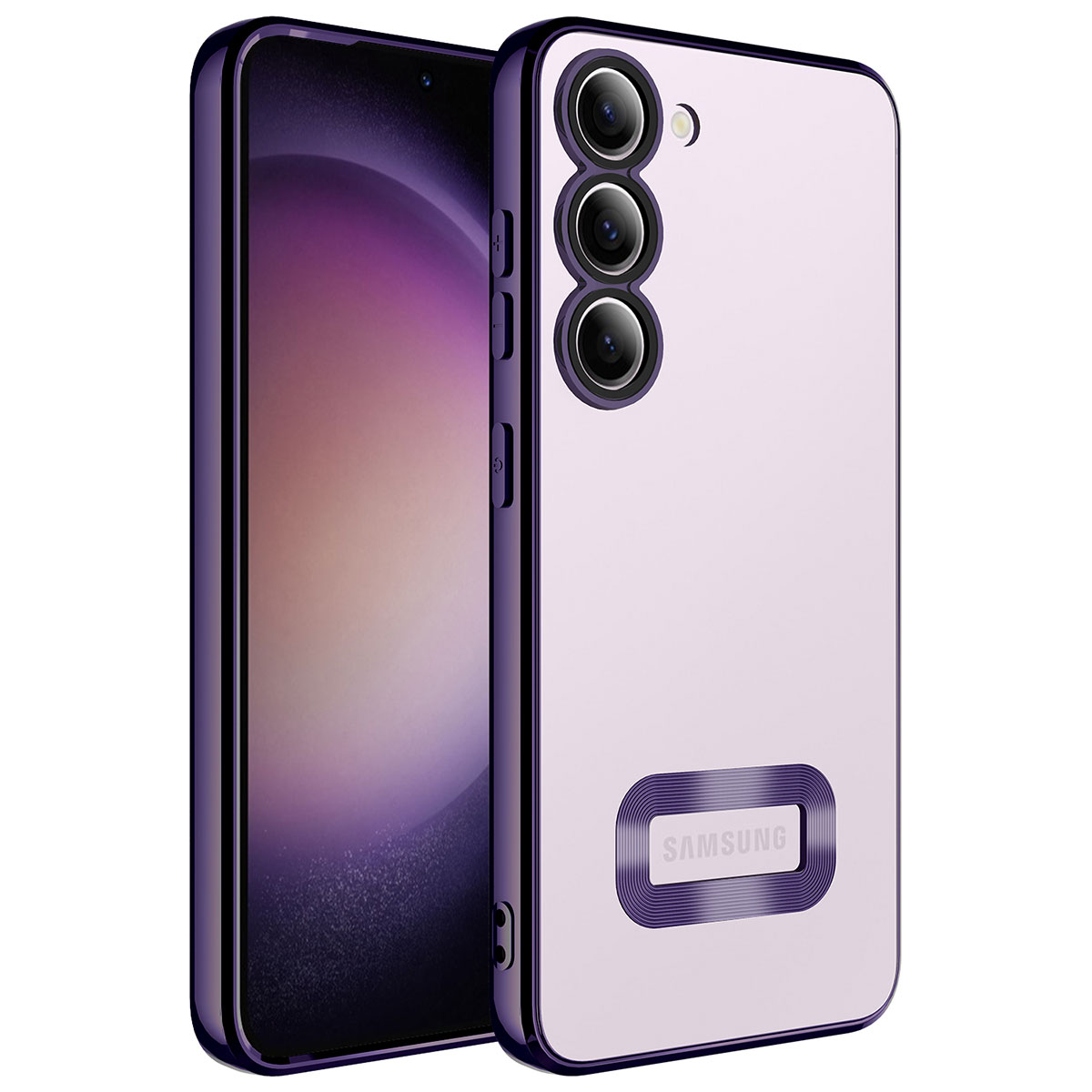 Galaxy Uyumlu S23 Plus Kılıf Kamera Korumalı Logo Gösteren Zore Omega Kapak-Derin mor