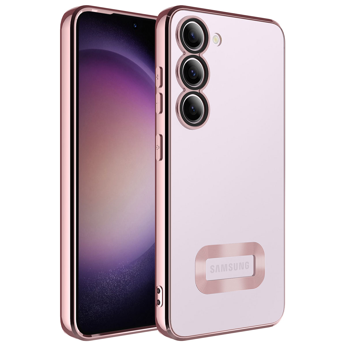 Galaxy Uyumlu S23 Plus Kılıf Kamera Korumalı Logo Gösteren Zore Omega Kapak-Rose gold