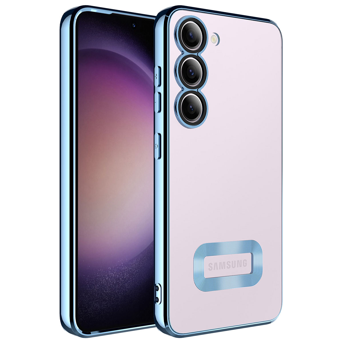 Galaxy Uyumlu S23 Plus Kılıf Kamera Korumalı Logo Gösteren Zore Omega Kapak-Sierra mavi