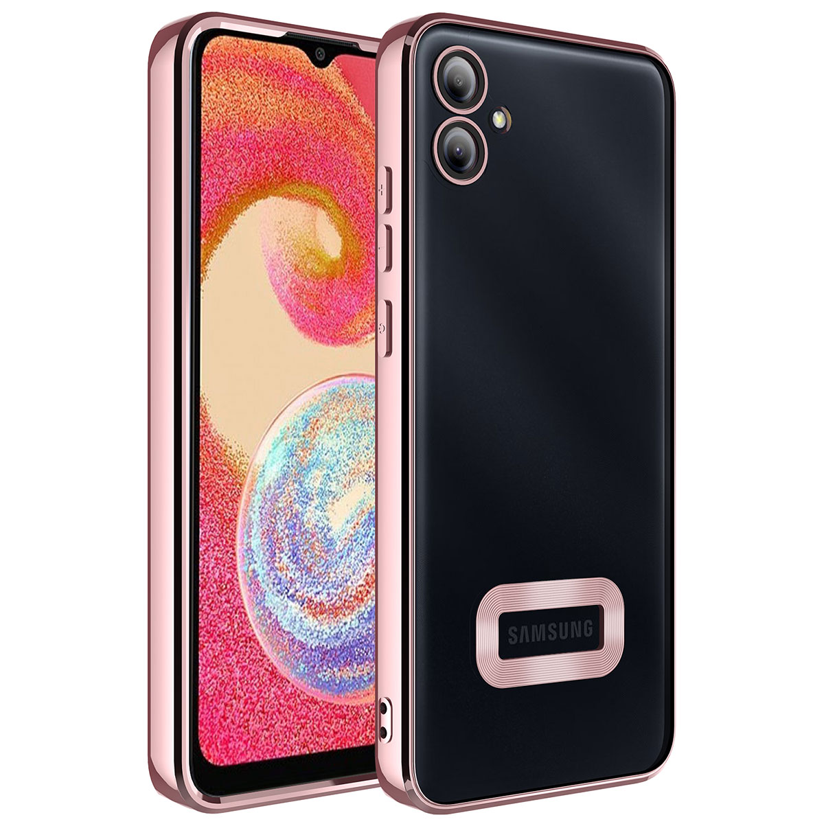 Galaxy Uyumlu A04E Kılıf Kamera Korumalı Logo Gösteren Zore Omega Kapak-Rose gold