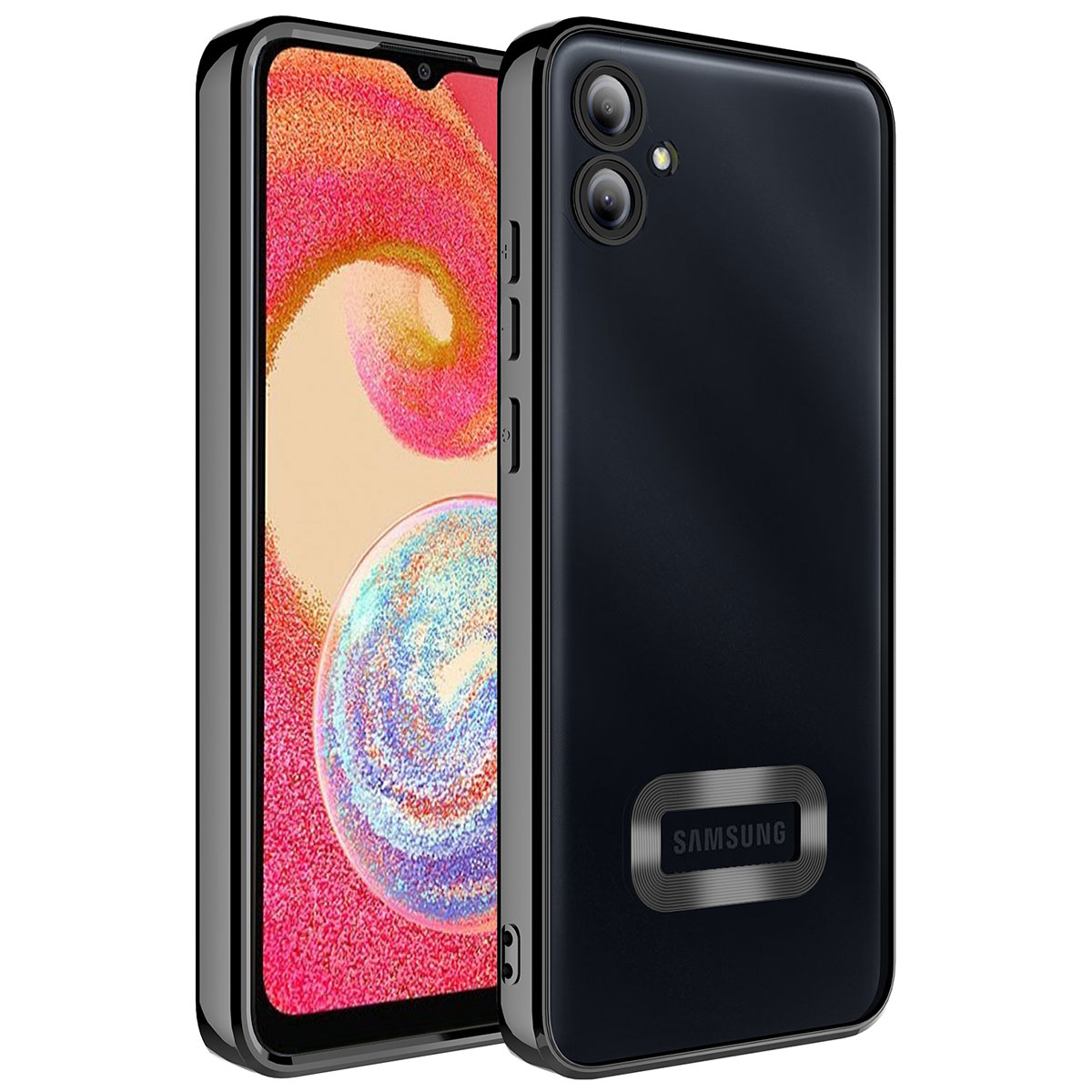 Galaxy Uyumlu A04E Kılıf Kamera Korumalı Logo Gösteren Zore Omega Kapak-Siyah