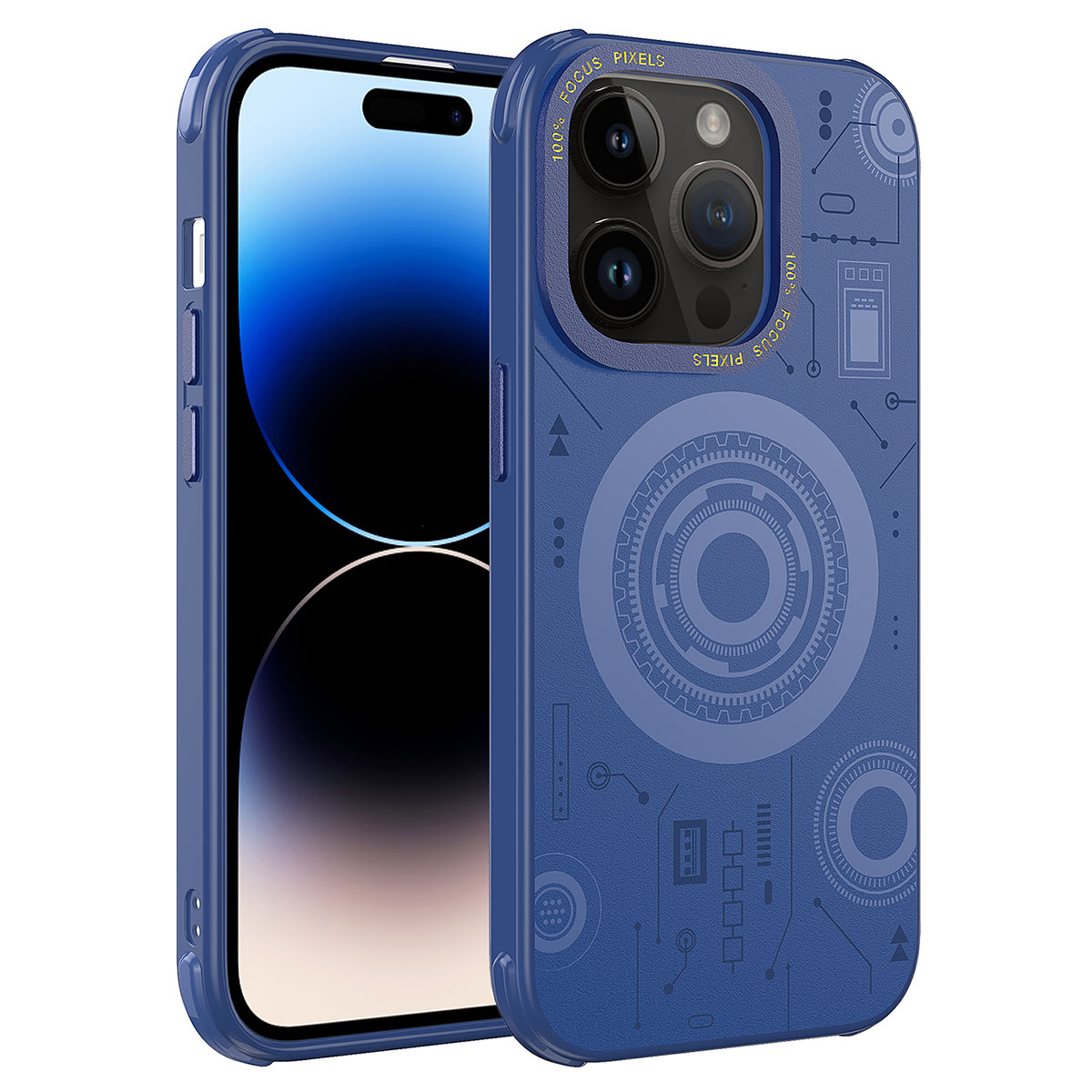 iPhone Uyumlu 14 Pro Max Kılıf Zore Wireless Şarj Özellikli Desenli Hot Kapak-Lacivert