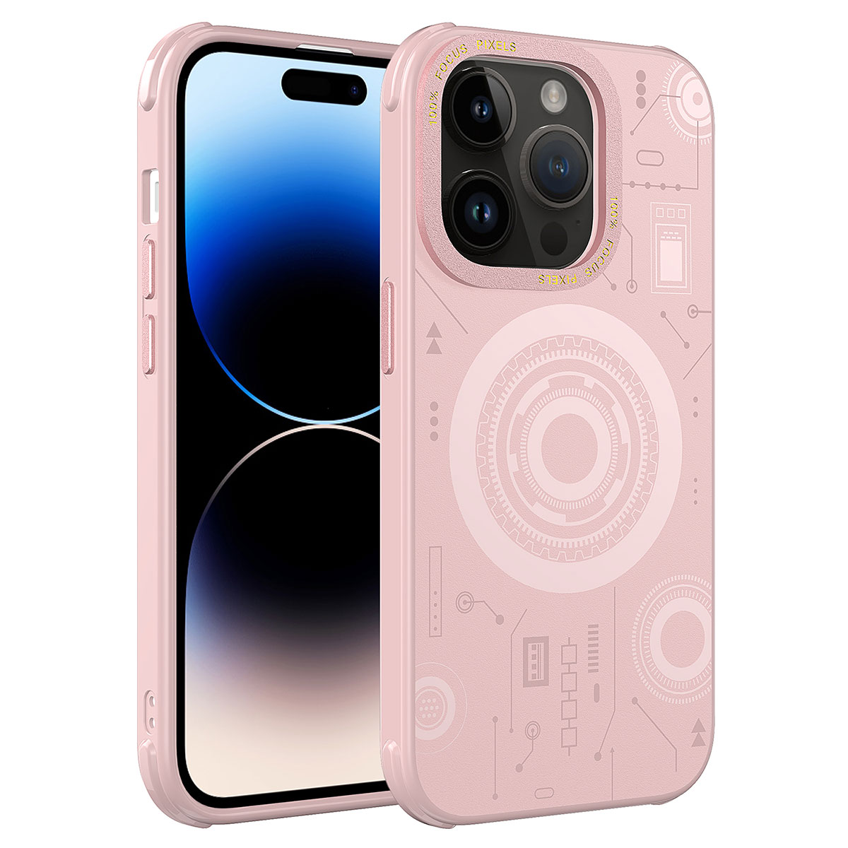 iPhone Uyumlu 14 Pro Max Kılıf Zore Wireless Şarj Özellikli Desenli Hot Kapak-Rose gold