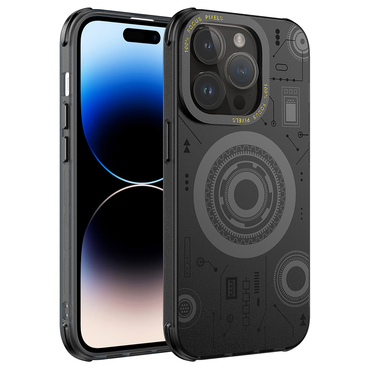 iPhone Uyumlu 14 Pro Kılıf Zore Wireless Şarj Özellikli Desenli Hot Kapak-Siyah