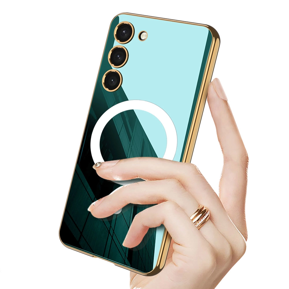 Galaxy Uyumlu S23 Kılıf Wireless Şarj Özellikli Kenarları Elektroplating Kaplama Aynalı Zore Kent Kapak