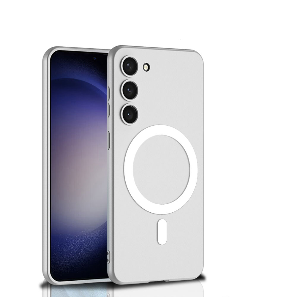 Galaxy Uyumlu S23 Kılıf Wireless Şarj Özellikli Zore Kıpta M-safe Silikon Kapak-Gümüş