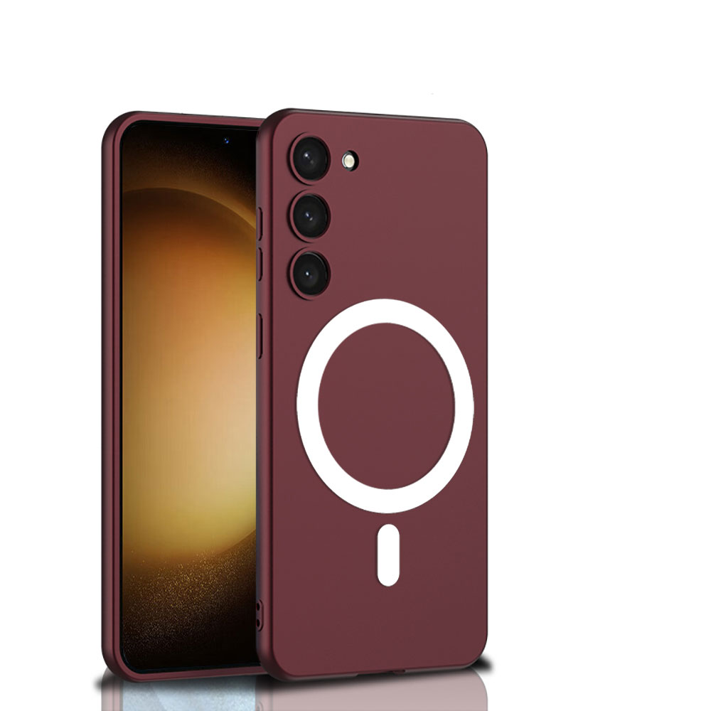 Galaxy Uyumlu S23 Plus Kılıf Wireless Şarj Özellikli Zore Kıpta M-safe Silikon Kapak-Koyu kırmızı