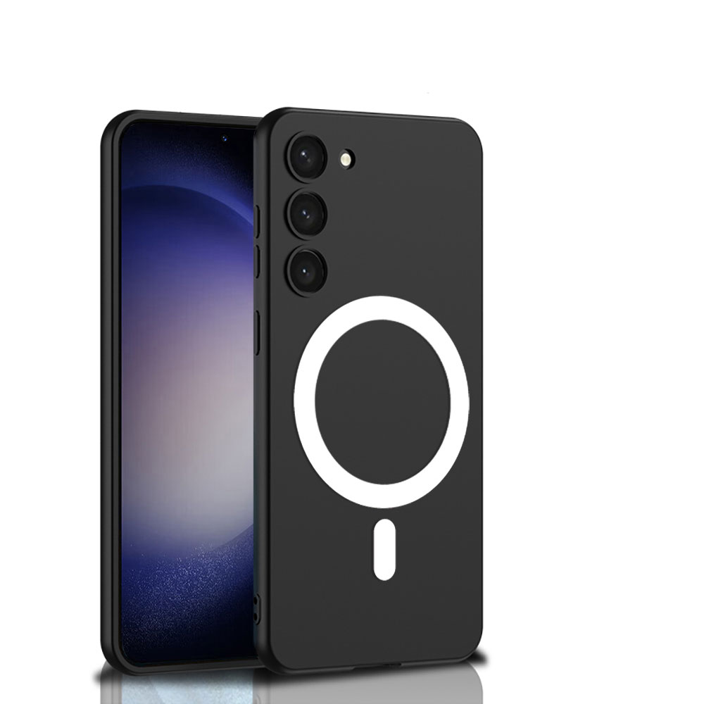 Galaxy Uyumlu S23 Plus Kılıf Wireless Şarj Özellikli Zore Kıpta M-safe Silikon Kapak-Siyah