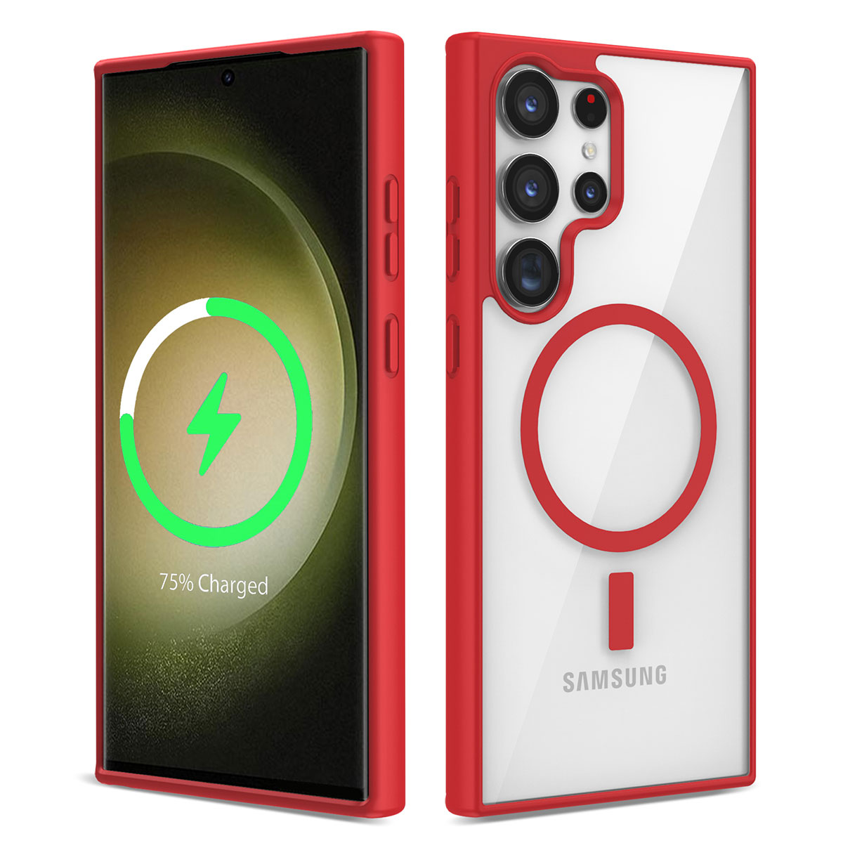 Galaxy Uyumlu S22 Ultra Kılıf M-safe Wireless Şarj Özellikli Silikon Zore Ege Kapak-Kırmızı