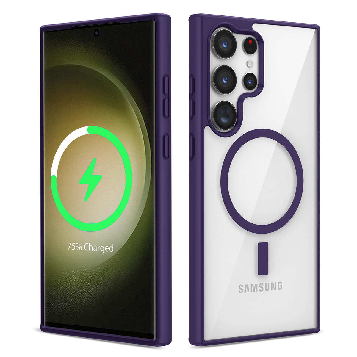 Galaxy Uyumlu S22 Ultra Kılıf M-safe Wireless Şarj Özellikli Silikon Zore Ege Kapak-Mor