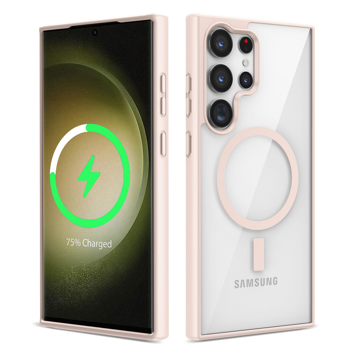Galaxy Uyumlu S22 Ultra Kılıf M-safe Wireless Şarj Özellikli Silikon Zore Ege Kapak-Pembe