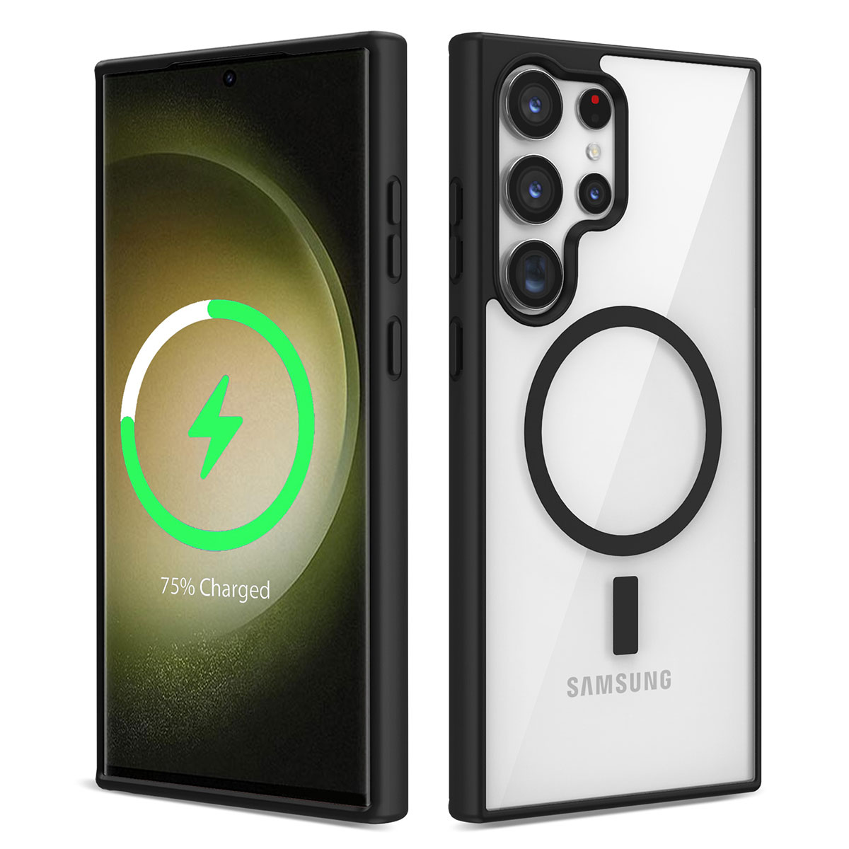 Galaxy Uyumlu S22 Ultra Kılıf M-safe Wireless Şarj Özellikli Silikon Zore Ege Kapak-Siyah