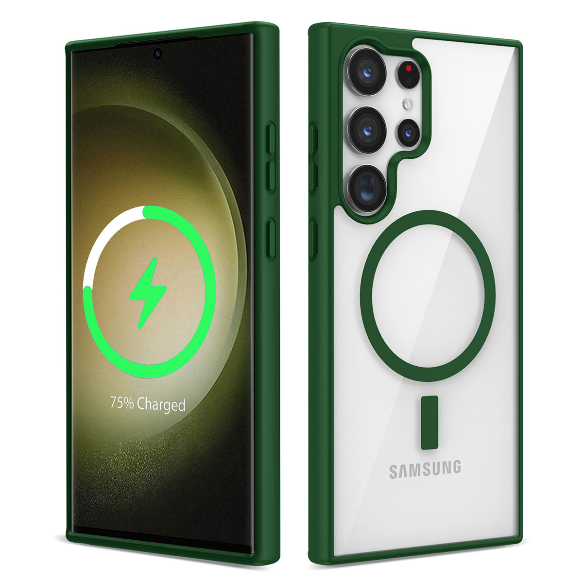 Galaxy Uyumlu S22 Ultra Kılıf M-safe Wireless Şarj Özellikli Silikon Zore Ege Kapak-Yeşil