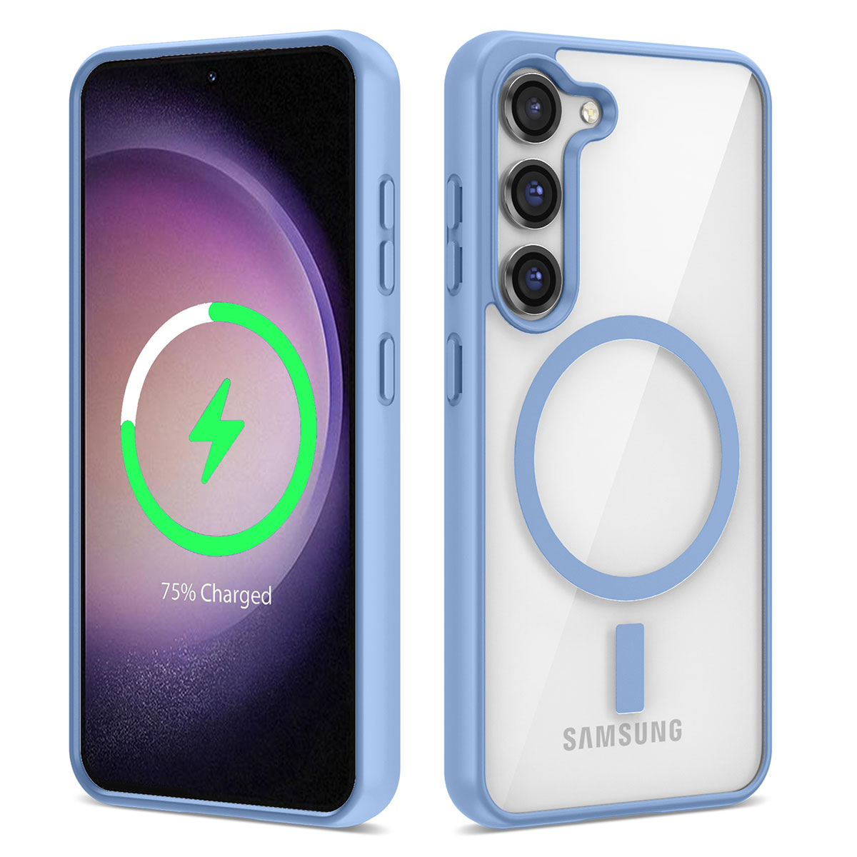 Galaxy Uyumlu S23 Kılıf M-safe Wireless Şarj Özellikli Silikon Zore Ege Kapak-Mavi
