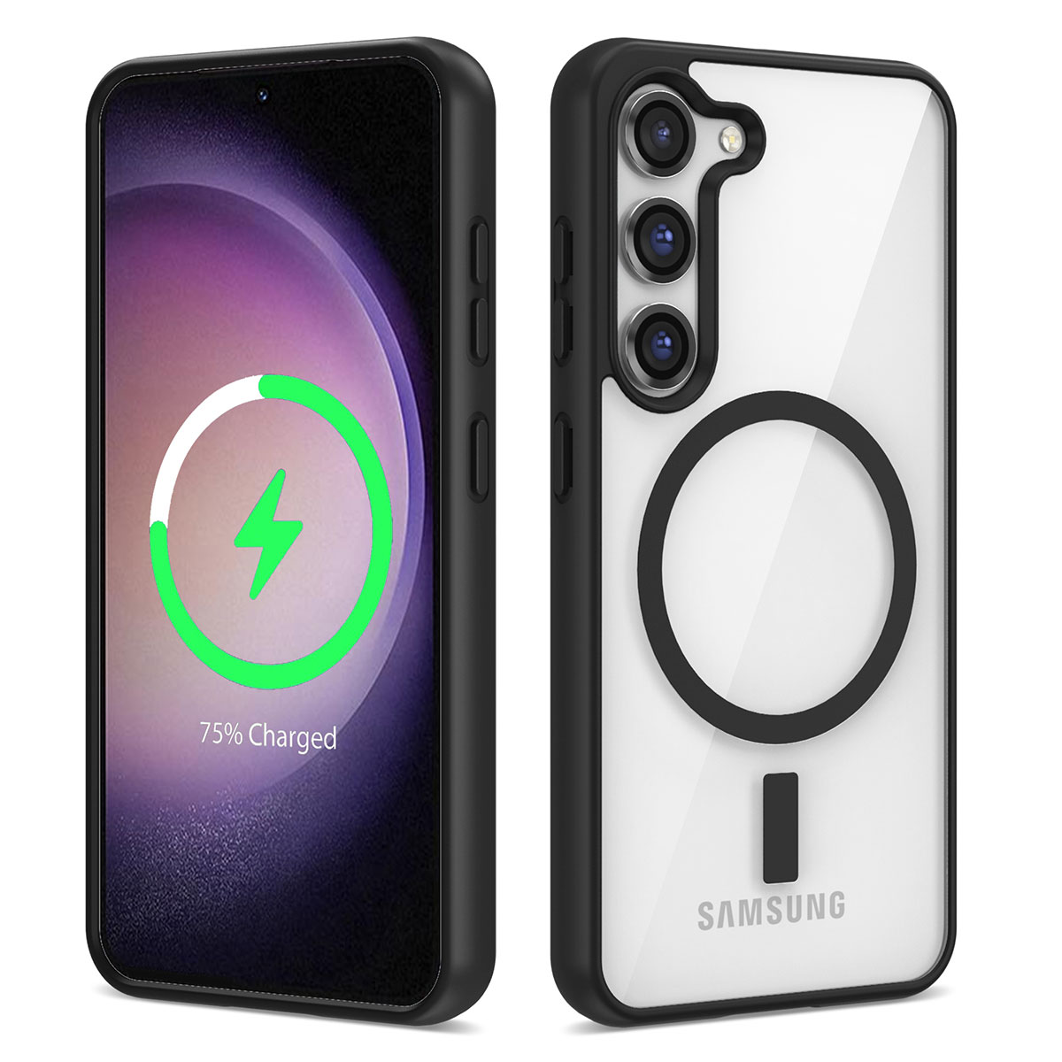 Galaxy Uyumlu S23 Kılıf M-safe Wireless Şarj Özellikli Silikon Zore Ege Kapak-Siyah