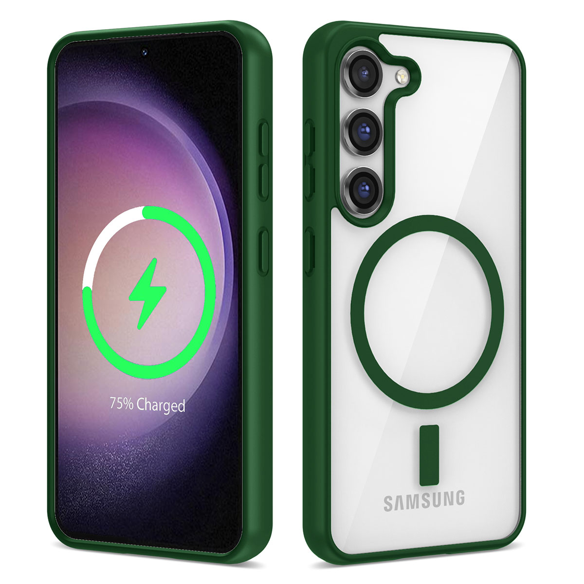 Galaxy Uyumlu S23 Kılıf M-safe Wireless Şarj Özellikli Silikon Zore Ege Kapak-Yeşil