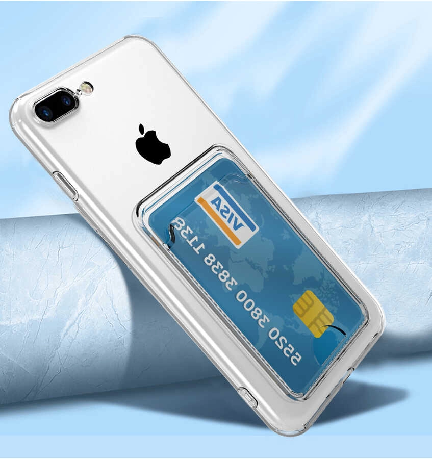 iPhone Uyumlu 7 Kılıf Kartlıklı Şeffaf Zore Setra Clear Silikon Kapak