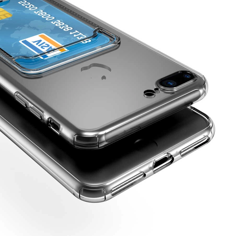 iPhone Uyumlu SE 2022 Kılıf Kartlıklı Şeffaf Zore Setra Clear Silikon Kapak