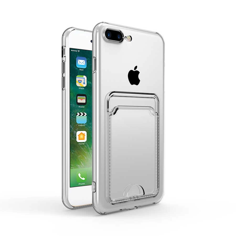 iPhone Uyumlu SE 2022 Kılıf Kartlıklı Şeffaf Zore Setra Clear Silikon Kapak