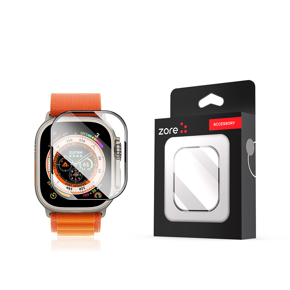 Watch Ultra 49mm Zore ALM-01 Metal Çerçeveli Ekran Koruyucu-Siyah