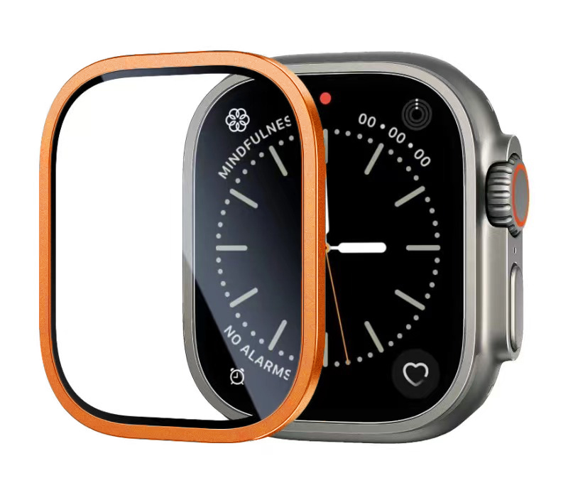 Watch Ultra 49mm Zore ALM-01 Metal Çerçeveli Ekran Koruyucu-Turuncu