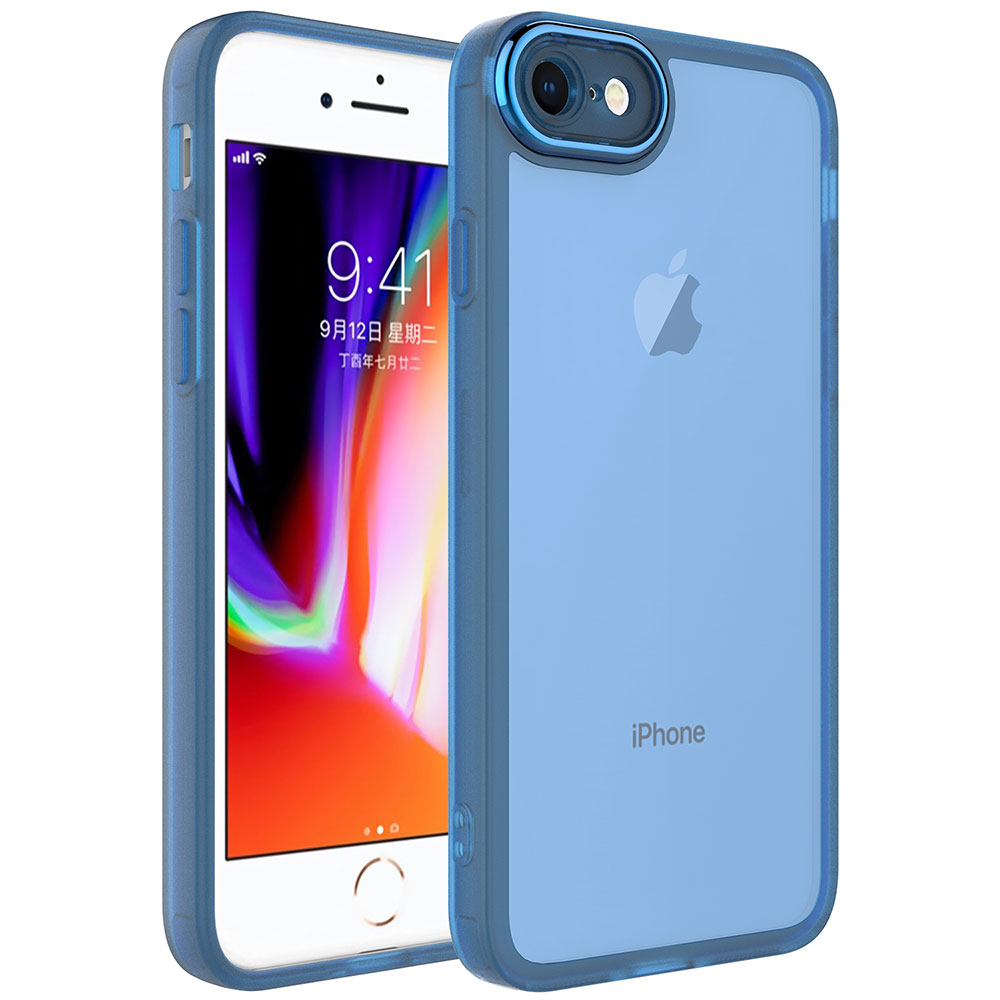 iPhone Uyumlu 8 Kılıf Kamera Korumalı Transparan Zore Post Kapak-Mavi