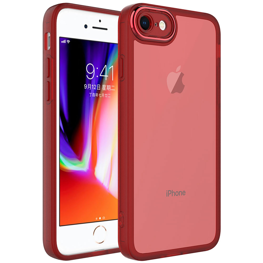 iPhone Uyumlu SE 2022 Kılıf Kamera Korumalı Transparan Zore Post Kapak-Kırmızı