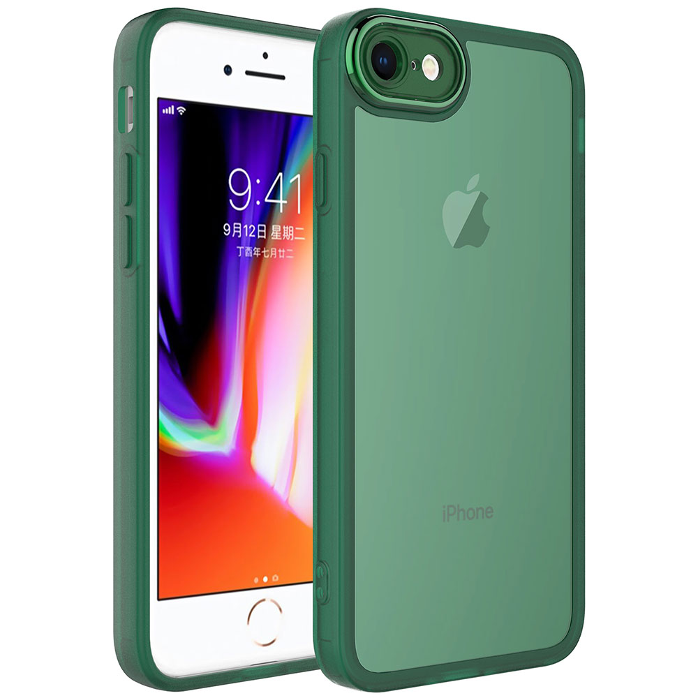 iPhone Uyumlu SE 2022 Kılıf Kamera Korumalı Transparan Zore Post Kapak-Koyu yeşil
