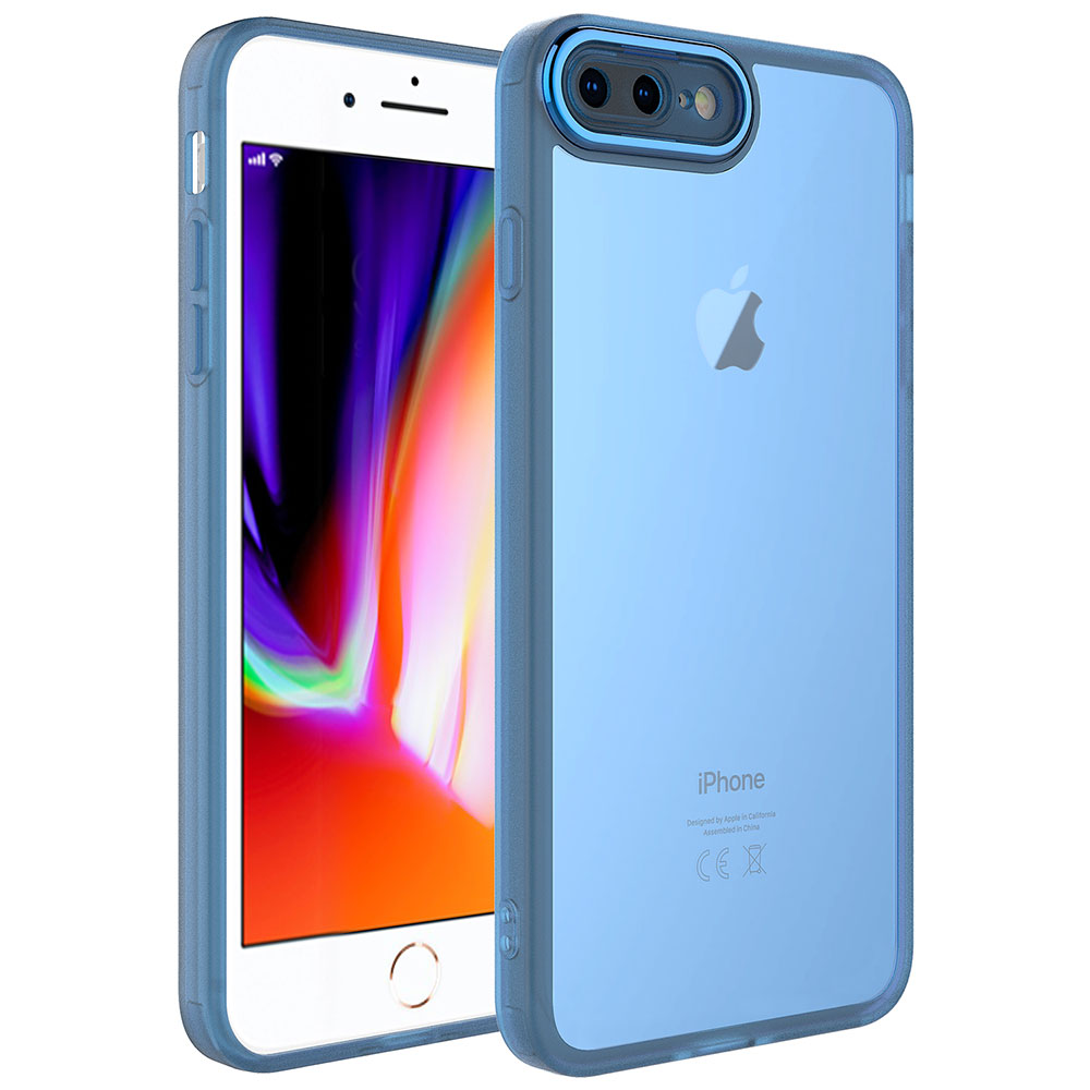 iPhone Uyumlu 7 Plus Kılıf Kamera Korumalı Transparan Zore Post Kapak-Mavi